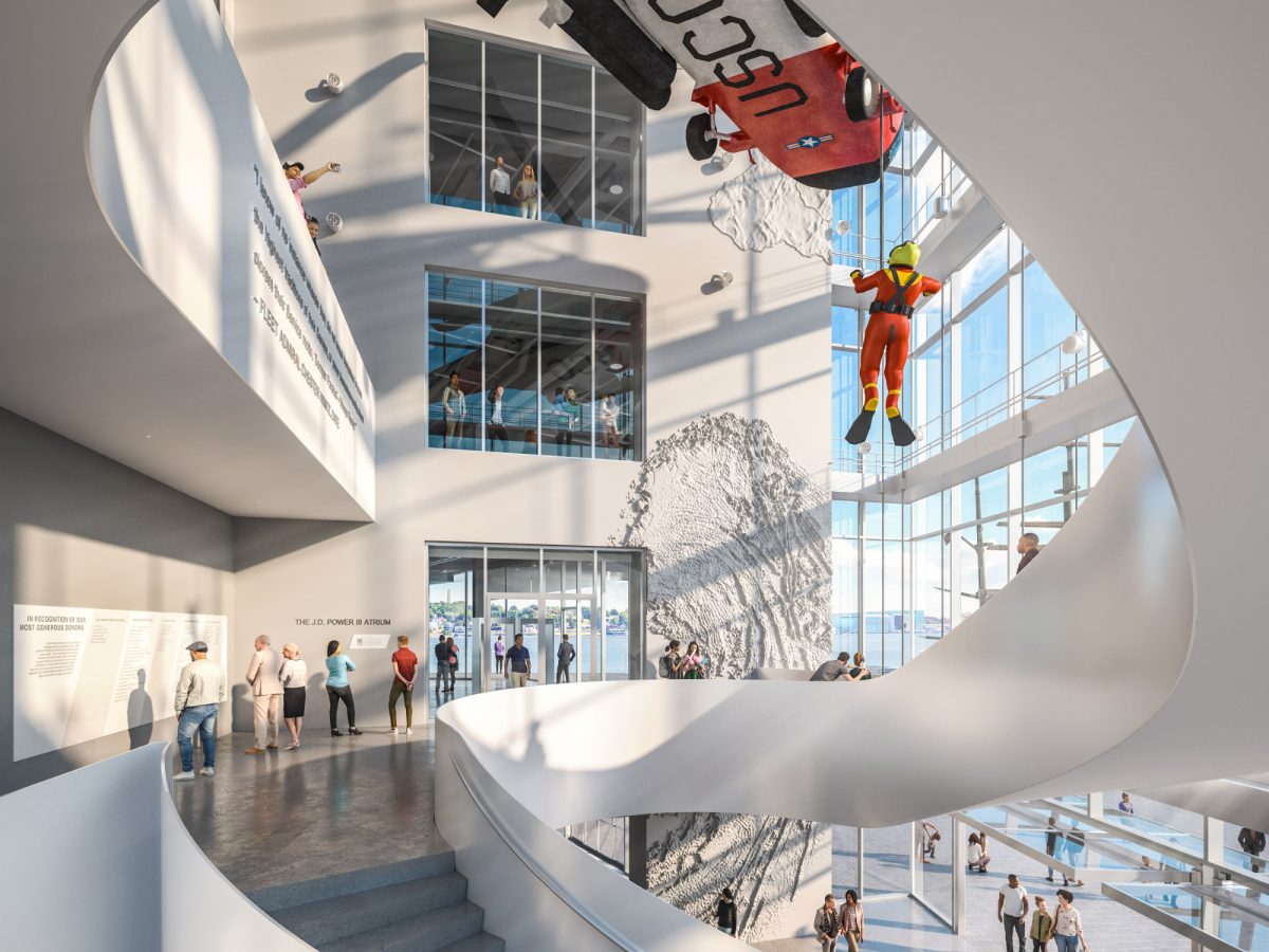 cropped architectural renderings of the atrium for the National Coast Guard Museum