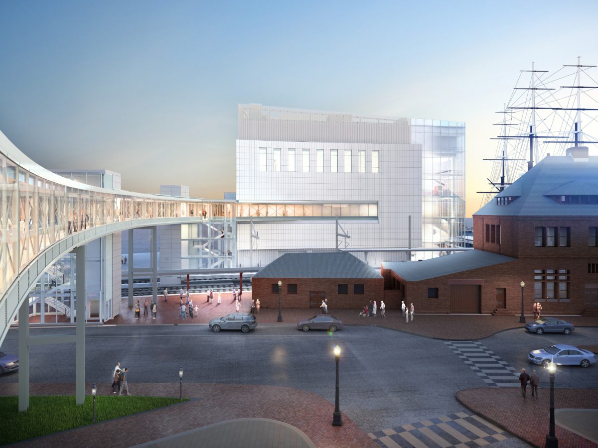 cropped architectural renderings of the exterior for the National Coast Guard Museum